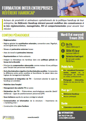 Copie d'écran de la fiche formation Interentreprises Référent Handicap